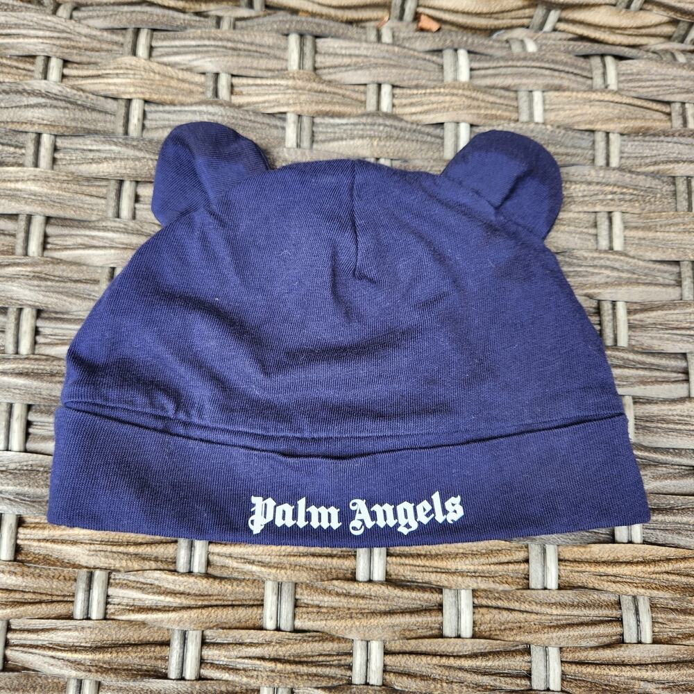 Palm Angels Navy Blue Baby Bear Ear Hat with White Logo